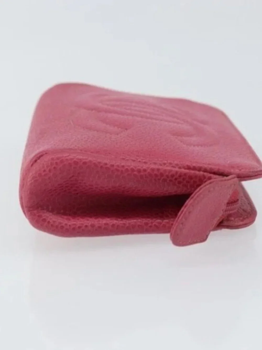 CHANEL COCO Mark Pouch Grained Calf Skin Pink Gold CC Auth 163727
